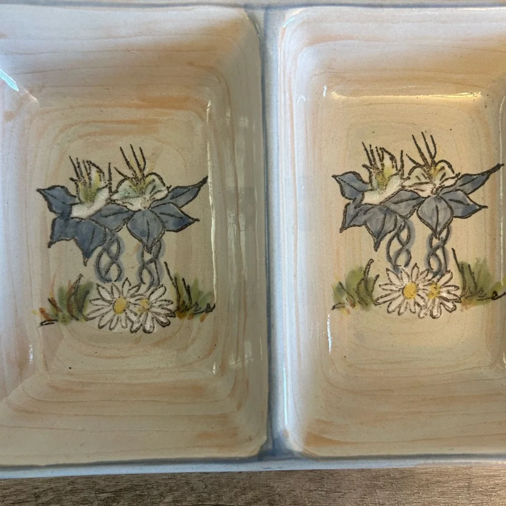 Louisville Stoneware Divided Dish - Cracker Barrel - Floral - KY, USA- Vtg‎
